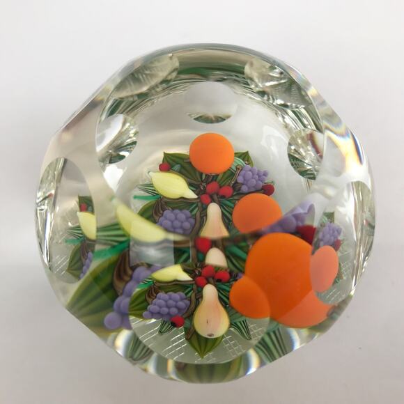 Perthshire Fruit 1994F Oranges Grapes Lemon Feather Cut Faceted Paperweight Box - Picture 5 of 15